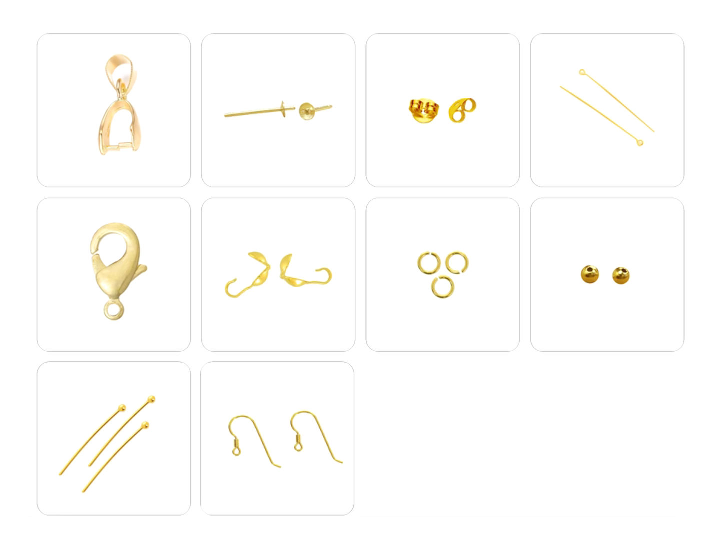 Sélection d'apprêts plaqués Or 3mm, fermoir, tiges, anneau, chaîne, puces d'oreilles... Très bonne qualité, parfait pour vos créations ou pour réparation !