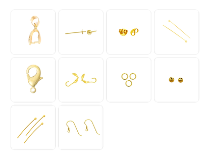 Sélection d'apprêts plaqués Or 3mm, fermoir, tiges, anneau, chaîne, puces d'oreilles... Très bonne qualité, parfait pour vos créations ou pour réparation !