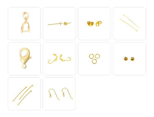 Sélection d'apprêts plaqués Or 3mm, fermoir, tiges, anneau, chaîne, puces d'oreilles... Très bonne qualité, parfait pour vos créations ou pour réparation !