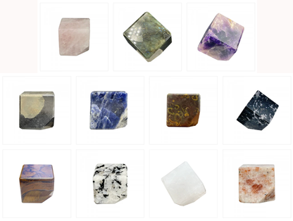 Selection of 'floating' stone cubes (1 corner cut off), 350 to 400 grams / 4.5 to 5 centimeters in diameter. Very good quality, beautiful finishes, perfect!