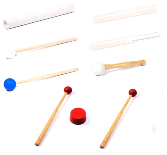 Selection of special silicone mallets for crystal bowls and tuning forks, from 22.5 to 35 centimeters in length, perfect! Very good quality!