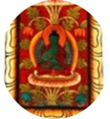Thangka/ panneau en bois de 91 x 20 centimètres, incroyable conception dans un cadre en bois de pin, avec les 5 Bouddhas !