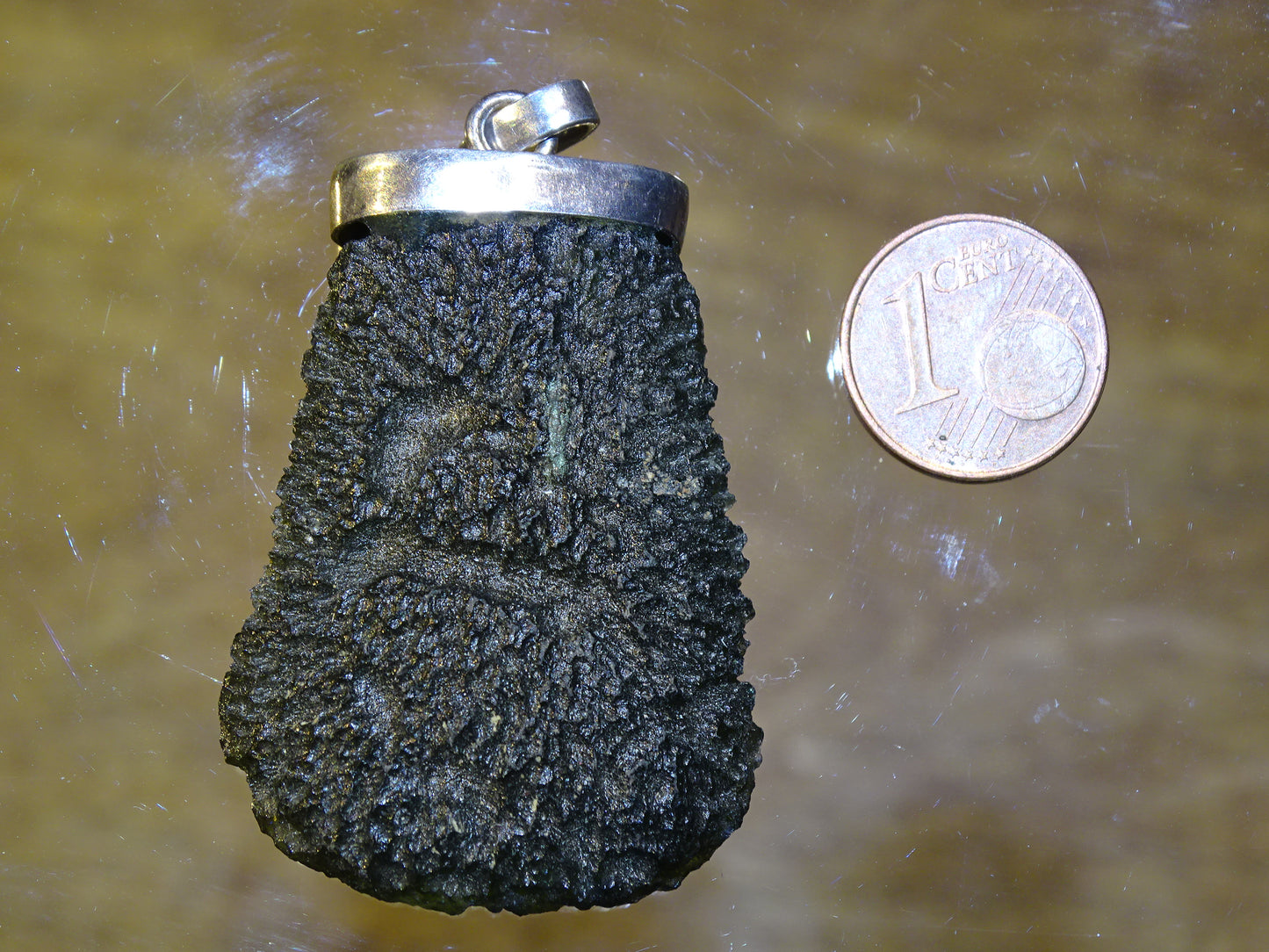 Moldavite - Pendentif de qualité supérieure en Argent, poids : 27 grammes. Ø 40x30x10 mm. Rare et magnifique !