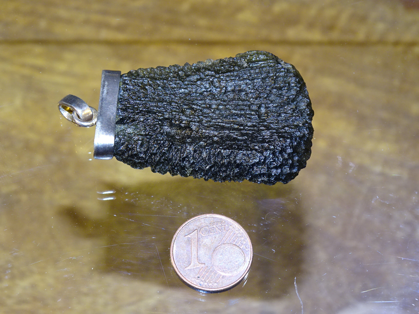Moldavite - Pendentif de qualité supérieure en Argent, poids : 27 grammes. Ø 40x30x10 mm. Rare et magnifique !