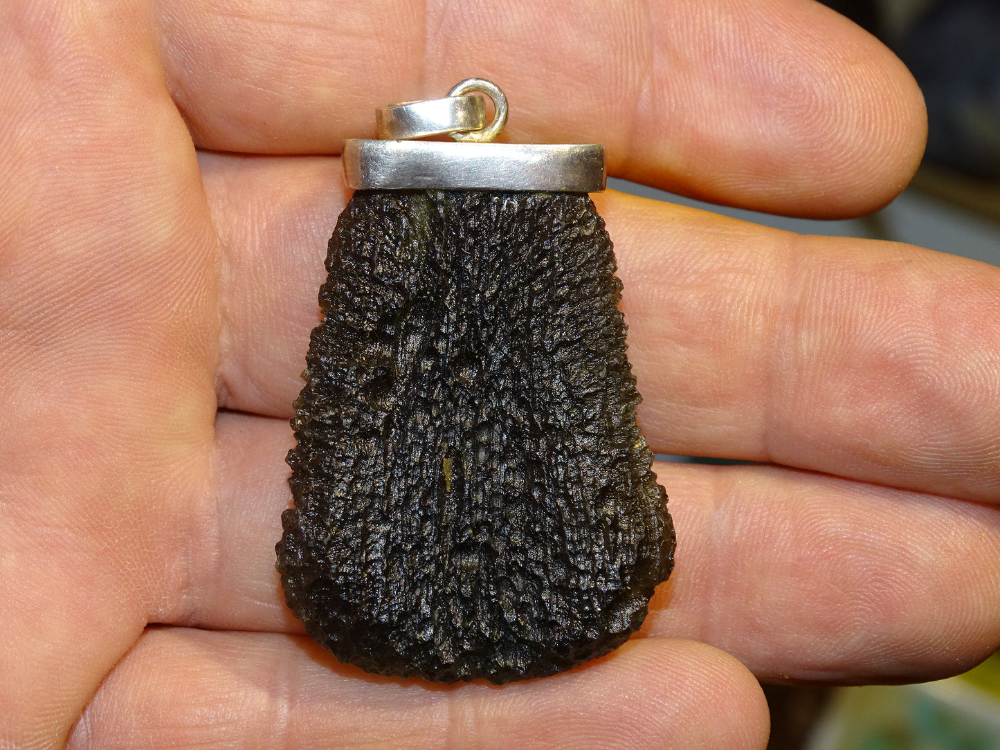 Moldavite - Pendentif de qualité supérieure en Argent, poids : 27 grammes. Ø 40x30x10 mm. Rare et magnifique !