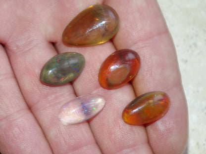 Opale multi-feu, cabochons au choix de 1,9x0,8x7 millimètres à 23x15x0,9. L'authentique et mythique pierre pafait en bijouterie, collection ,exposition...!