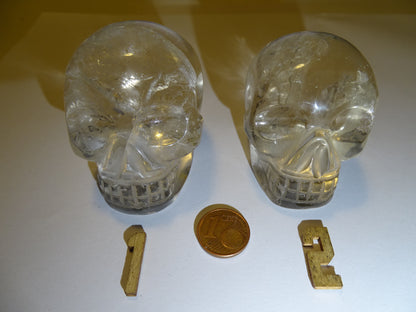 Crânes en Cristal de roche (quartz), 2 pièces au choix de 57 à 50mm. Fait main, très belle qualité !