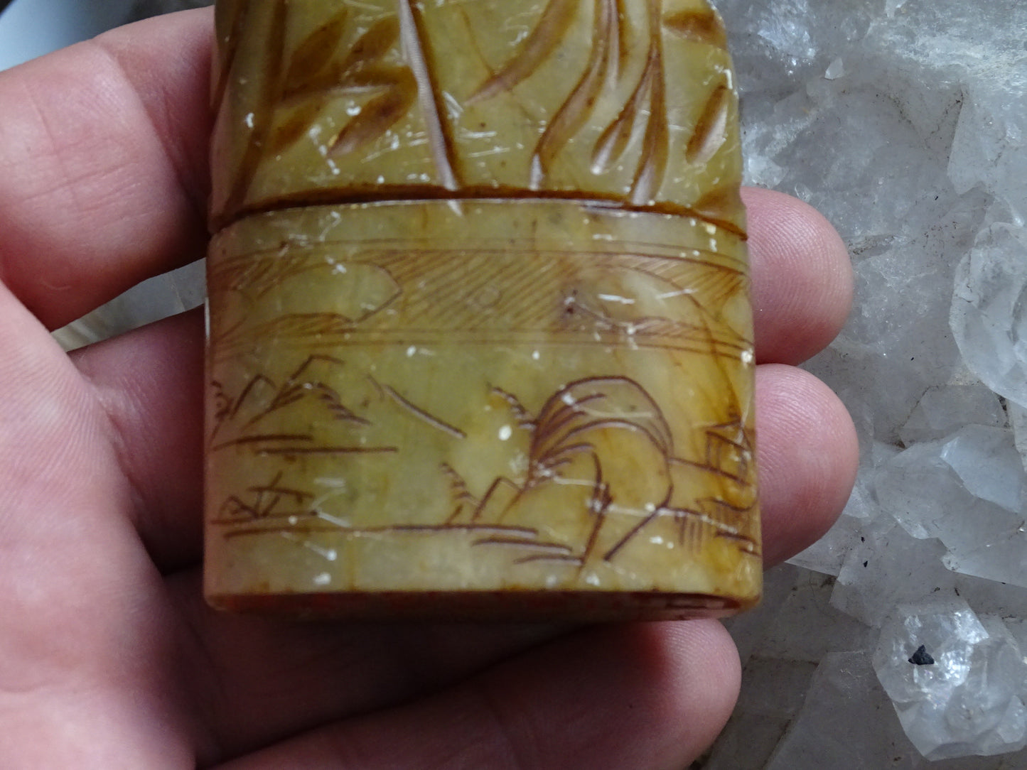 Ancien 'timbre'/tampon encreur en pierre sculptée avec représentation de Bouddha. 91cm x 5 x 2 / 180 gr. Très belle pièce des années 70/80 !