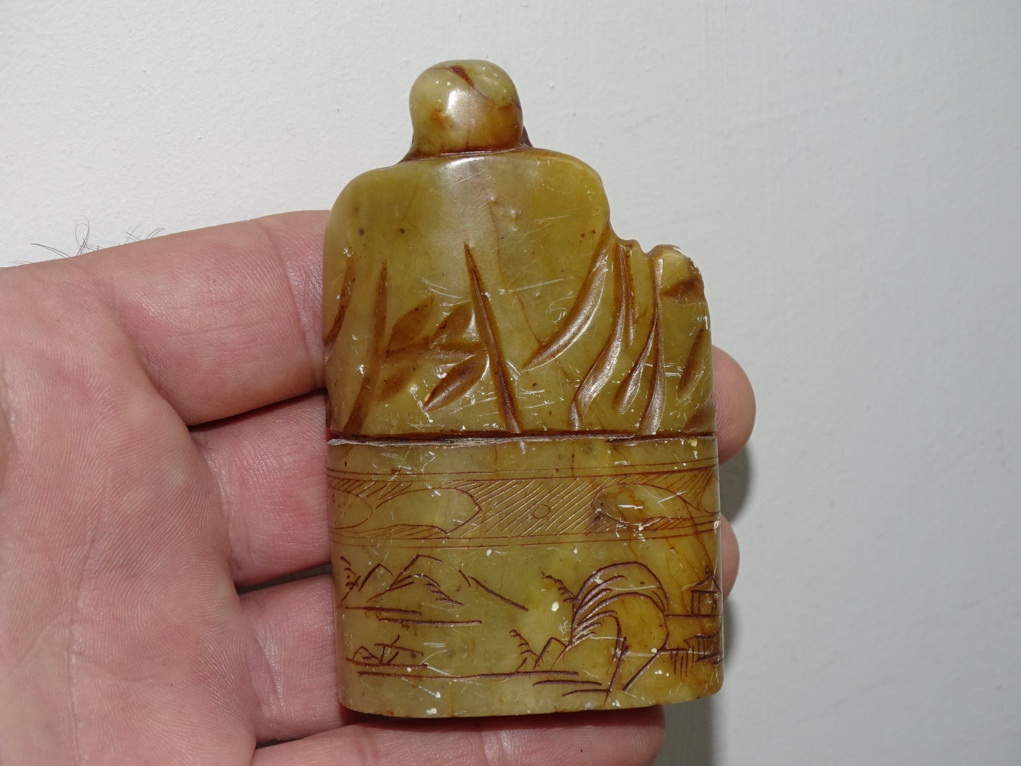 Ancien 'timbre'/tampon encreur en pierre sculptée avec représentation de Bouddha. 91cm x 5 x 2 / 180 gr. Très belle pièce des années 70/80 !