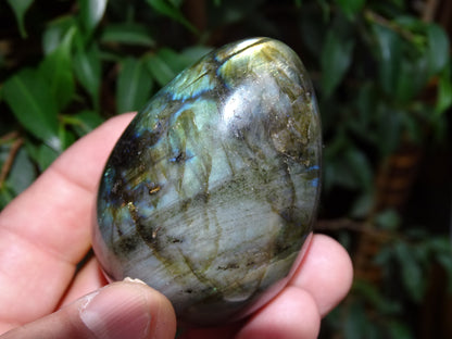 Oeuf en labradorite, 70 millimètres de hauteur x 50 de diamètre - 243 grammes. Très belle qualité, parfait pour une collection !