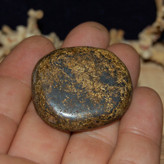 Bronzite, galet/ pierre plate de 40 x 30 x 10mm - 20 gr. Superbe petit galet !