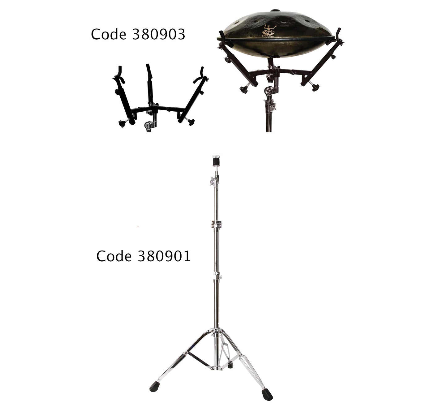 Metal stands for safe standing playing, sold in 2 parts, the foot (adjustable in height), and the attachment, 'head' also adjustable, perfect! Suitable for handpan, djembe, didgeridoo and others!