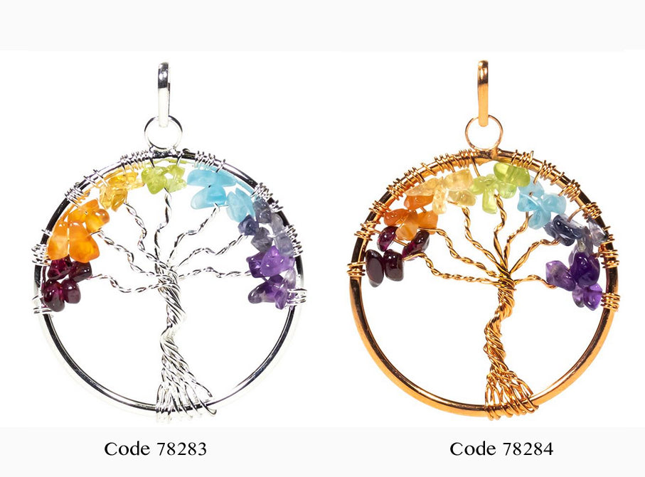Tree of Life '7 chakras', a universal symbol of strength, grounding, and spiritual growth, pendant in gold-plated or silver-plated brass, 40 millimeters in diameter. Comes with a drawstring, ready to wear or give as a gift, perfect!