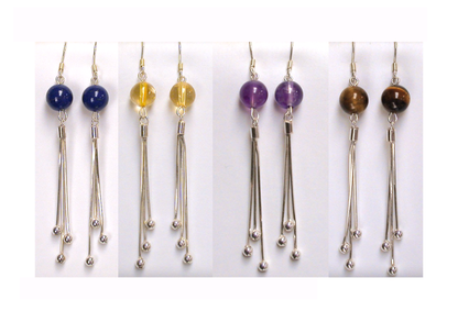Boucles d'oreilles en améthyste, citrine, lapis lazuli ou oeil de tigre, perle de 8mm avec fantaisies, qualité AA à AAA. Vendu en Argent 0.925, parfait !