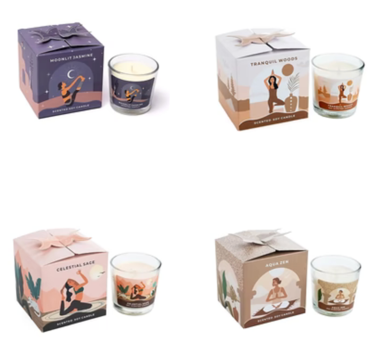 Bougie de chez 'Moonshine Yoga', en cire de soja.  Parfumée avec des huiles essentielles naturelles. Mèche en coton pur. Dimensions : 5.5x6 cm - 60gr. +/- 12H de combustion.