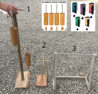 Gem &amp; Zen creation, 'double row' wooden stands, for Koshi, Zaphir or other style chimes, 45 or 95 centimeters high, base 20 x 20cm. Also suitable for Tibetan cymbal (Tingsha). 'Matte' or 'glossy' finish option, perfect!