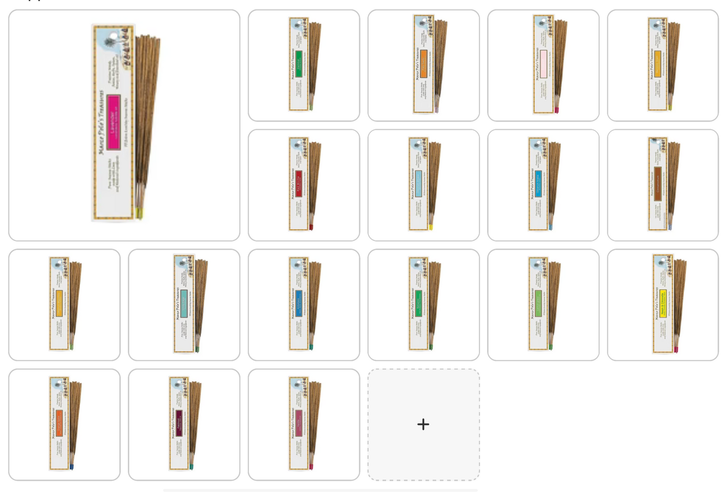 'Marco Polo's Treasures' Incense by 'Fiore d'Oriente' 100% natural, 18 fragrances to choose from! 10 sticks of 23 cm per box. Burn time 60 to 80 minutes. A centuries-old experience, perfect quality!