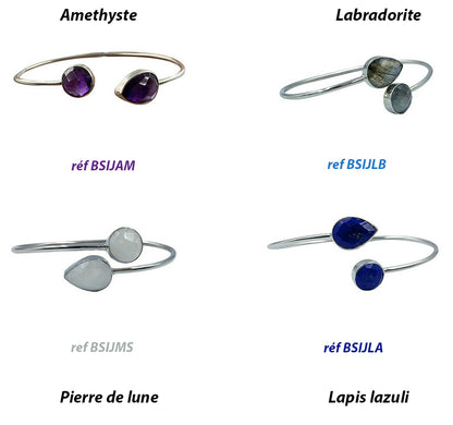 Collection de bracelets de type 'Jonc' en Argent 0.925, cabochons : Amethyste, Lapis, Labradorite, Pierre de Lune !