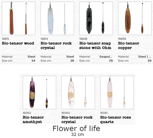 Selection of bio tensors, from 28 to 32 centimeters, 110 grams, models to choose from in stone, copper, wood... very good quality, perfect for confirming your dowsing work! 