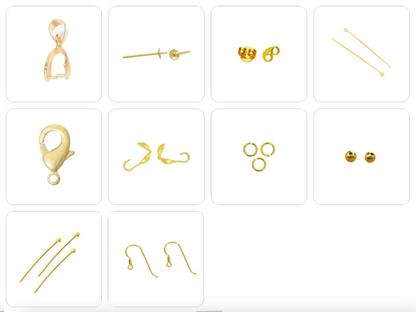 Sélection d'apprêts plaqués Or 3mm, fermoir, tiges, anneau, chaîne, puces d'oreilles... Très bonne qualité, parfait pour vos créations ou pour réparation !