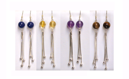 Boucles d'oreilles en améthyste, citrine, lapis lazuli ou oeil de tigre, perle de 8mm avec fantaisies, qualité AA à AAA. Vendu en Argent 0.925, parfait !