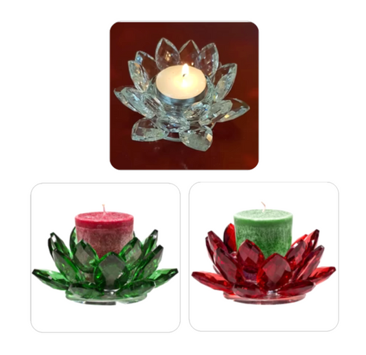 Elegant lotus-shaped candle holder, made of glass, measuring 11x5.5cm - 262 grams. Suitable for votive candles. The Lotus symbolizes the transformation of darkness into light, from ignorance to clarity!