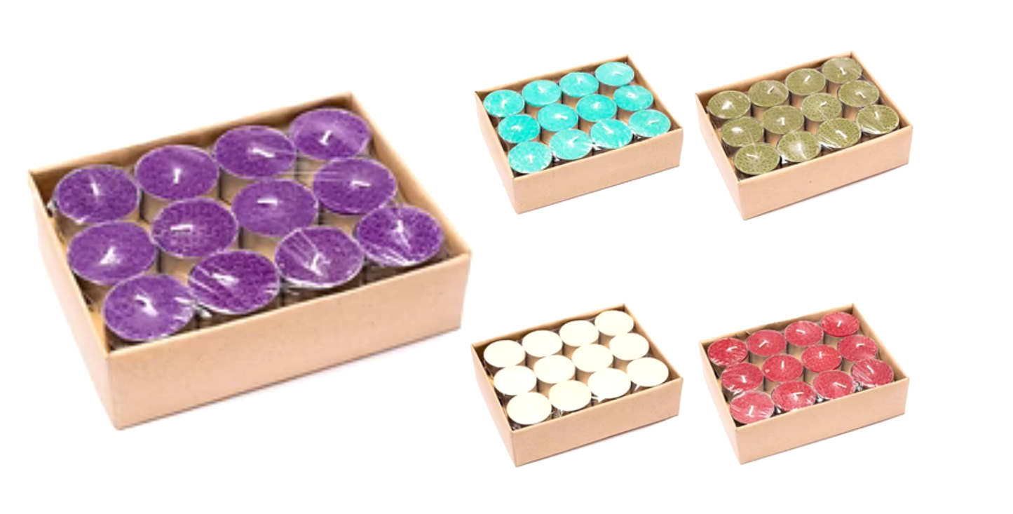 Bougies chauffe-plat parfumées à la cire 80% végétale et 20% huile de coco. Pack de 24 bougies, 3,8x2 centimètres - Temps de combustion: 5 à 6 heures !