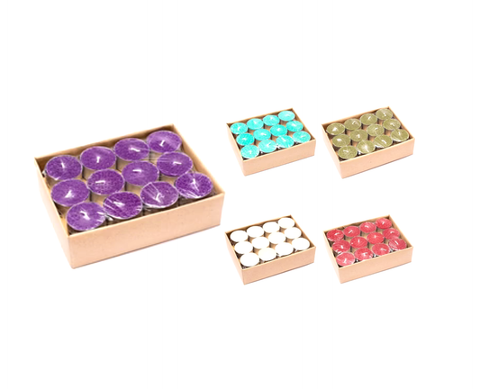 Bougies chauffe-plat parfumées à la cire 80% végétale et 20% huile de coco. Pack de 24 bougies, 3,8x2 centimètres - Temps de combustion: 5 à 6 heures !
