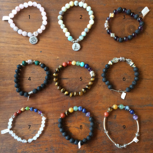 7 Chakra and Buddha Bracelet Collection, with 8mm beads. Available in lengths of 17-21 cm. AA to AAA quality, stunning beads! Made by Gem &amp; Zen!