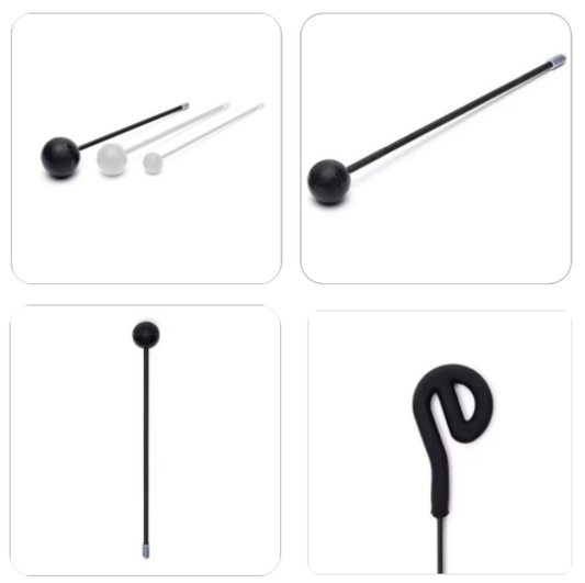 Special gong friction mallet, also called "flumie", is designed to extract long, sustained tones as well as rich harmonics from a gong. This sound resembles whale song! - 3 sizes to choose from, sold individually or in packs of 4.