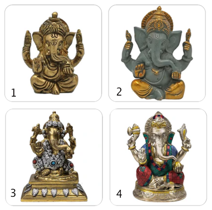Sélection de Ganesh en métal (laiton), de 5 à 20 centimètres de haut. 2 Modèles avec de vraies pierres sertis. Parfait dans une salle de Méditation, Autel, Collection, Exposition...!