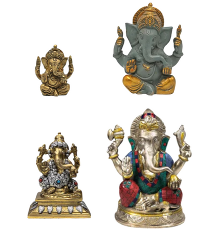 Sélection de Ganesh en métal (laiton), de 5 à 20 centimètres de haut. 2 Modèles avec de vraies pierres sertis. Parfait dans une salle de Méditation, Autel, Collection, Exposition...!
