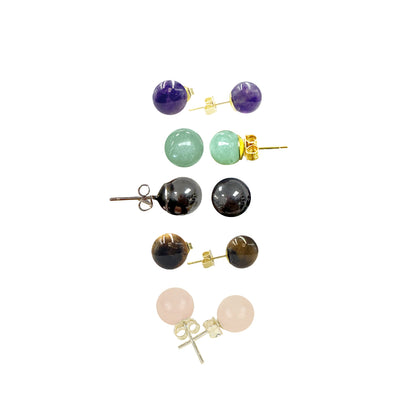 Puces/ Clous/ Boucles d'oreilles en Améthyste, Aventurine, Hématite, Oeil de tigre, Quartz rose. Qualité A à AA. Finition laiton argenté ou doré. Elégant, fin et parfait !