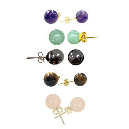 Puces/ Clous/ Boucles d'oreilles en Améthyste, Aventurine, Hématite, Oeil de tigre, Quartz rose. Qualité A à AA. Finition laiton argenté ou doré. Elégant, fin et parfait !