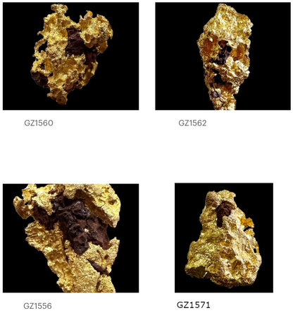 Or natif de la mine Laverton en Australie, 4 pépites au choix, très belles pièces de minéralogie. Rare !