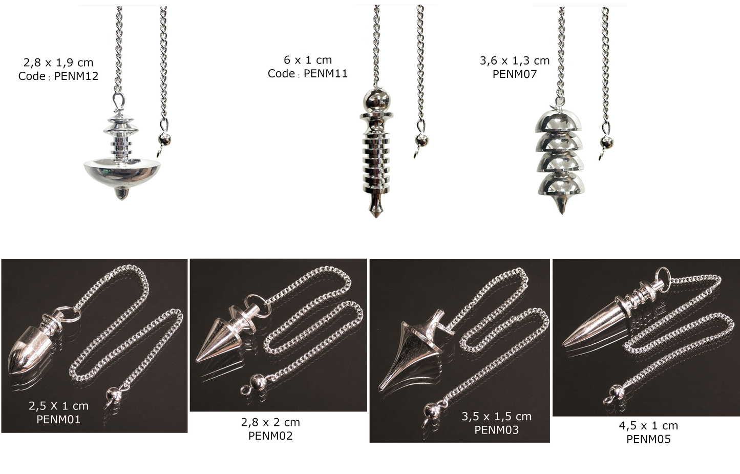 Sélection de pendules 100% métal 'haute résistance', modèles au choix. Pour radiesthésie en professionnel ou débutant !