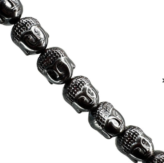 Fil de perles 'tête de Bouddha' en pierre d'hématite, pour création de bracelets, colliers, Mala... De 40 centimètres x 8 millimètres... Très bonne qualité, parfait pour adapter vos créations préférées !