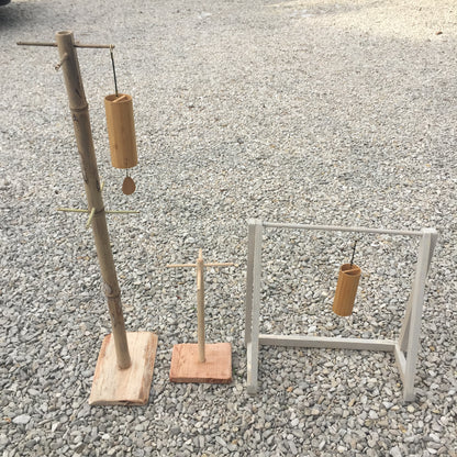 Gem &amp; Zen creation, 'double row' wooden stands, for Koshi, Zaphir or other style chimes, 45 or 95 centimeters high, base 20 x 20cm. Also suitable for Tibetan cymbal (Tingsha). 'Matte' or 'glossy' finish option, perfect!