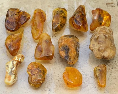 Lithuanian amber, a selection of tumbled (polished) specimens, premium quality. 40x25x15 mm on average! Perfect for jewelry, collecting, etc.
