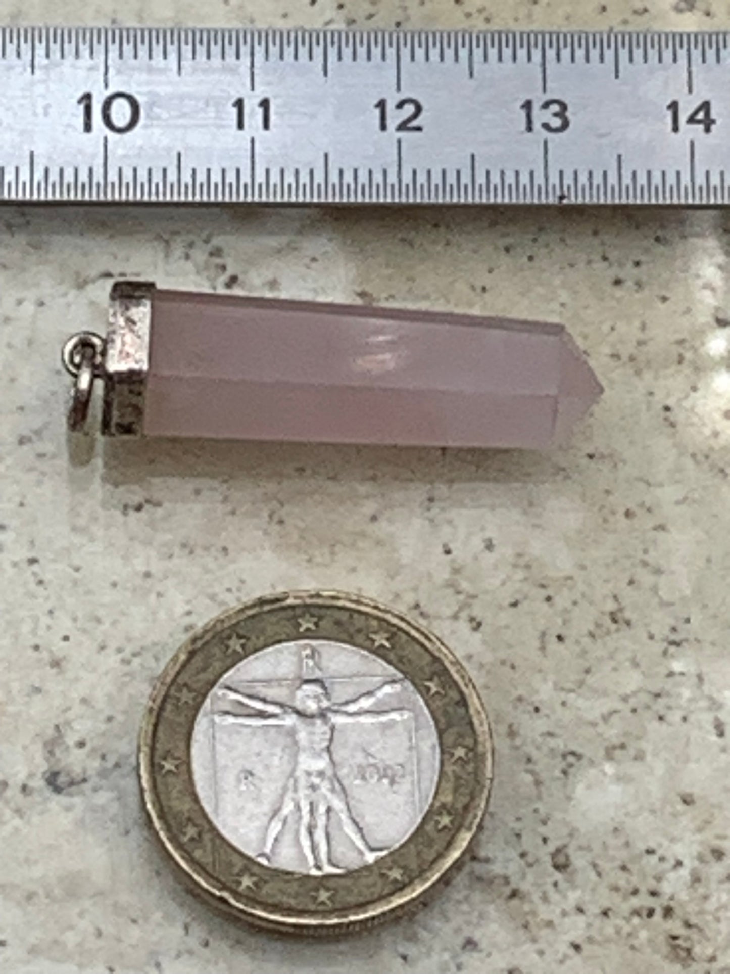 Rock crystal/Rose quartz! Silver point/laser pendant, 42mm high x 9mm diameter. Sold with an adjustable black cord!