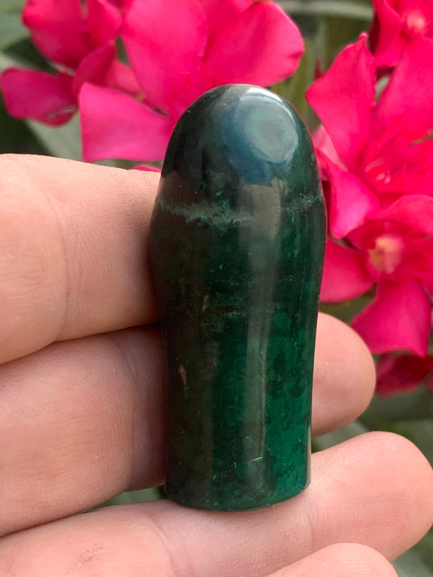 Malachite, spécimen de nodule entier de 51mm de haut x 22 de diamètre - 55 grammes . Parfait pour une collection, exposition, décoration !