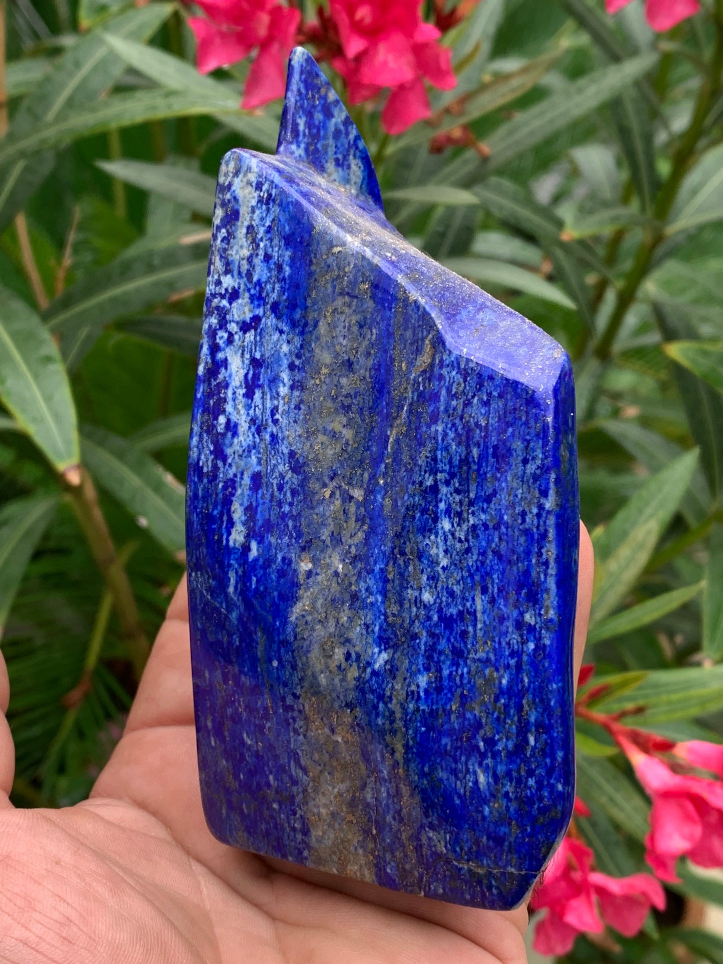 Lapis lazuli, forme libre polie de 135 x 71 x 42 mm - 479 grammes. Un bleu envoûtant et fascinant, pierre des pharaons !