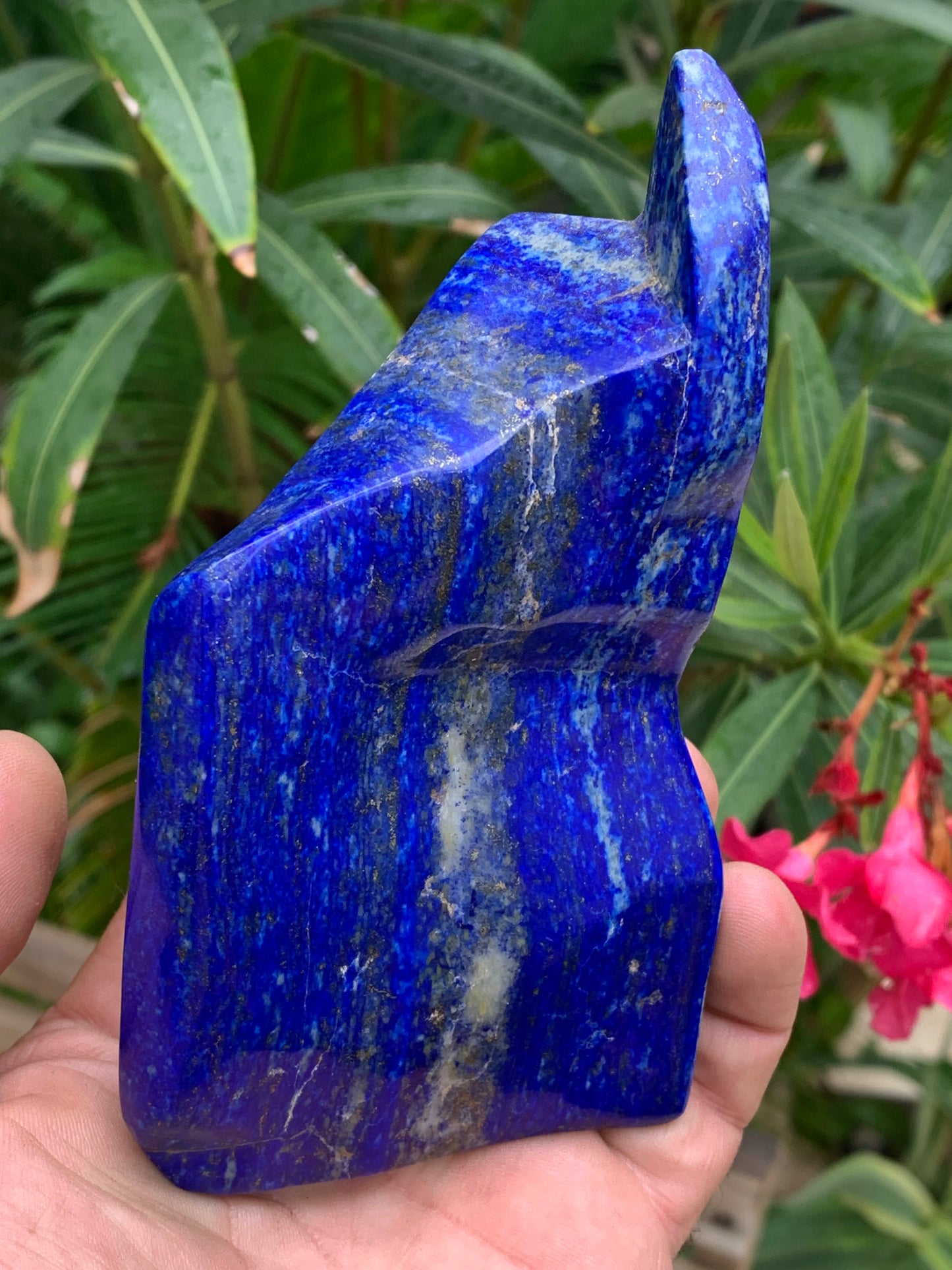 Lapis lazuli, forme libre polie de 135 x 71 x 42 mm - 479 grammes. Un bleu envoûtant et fascinant, pierre des pharaons !
