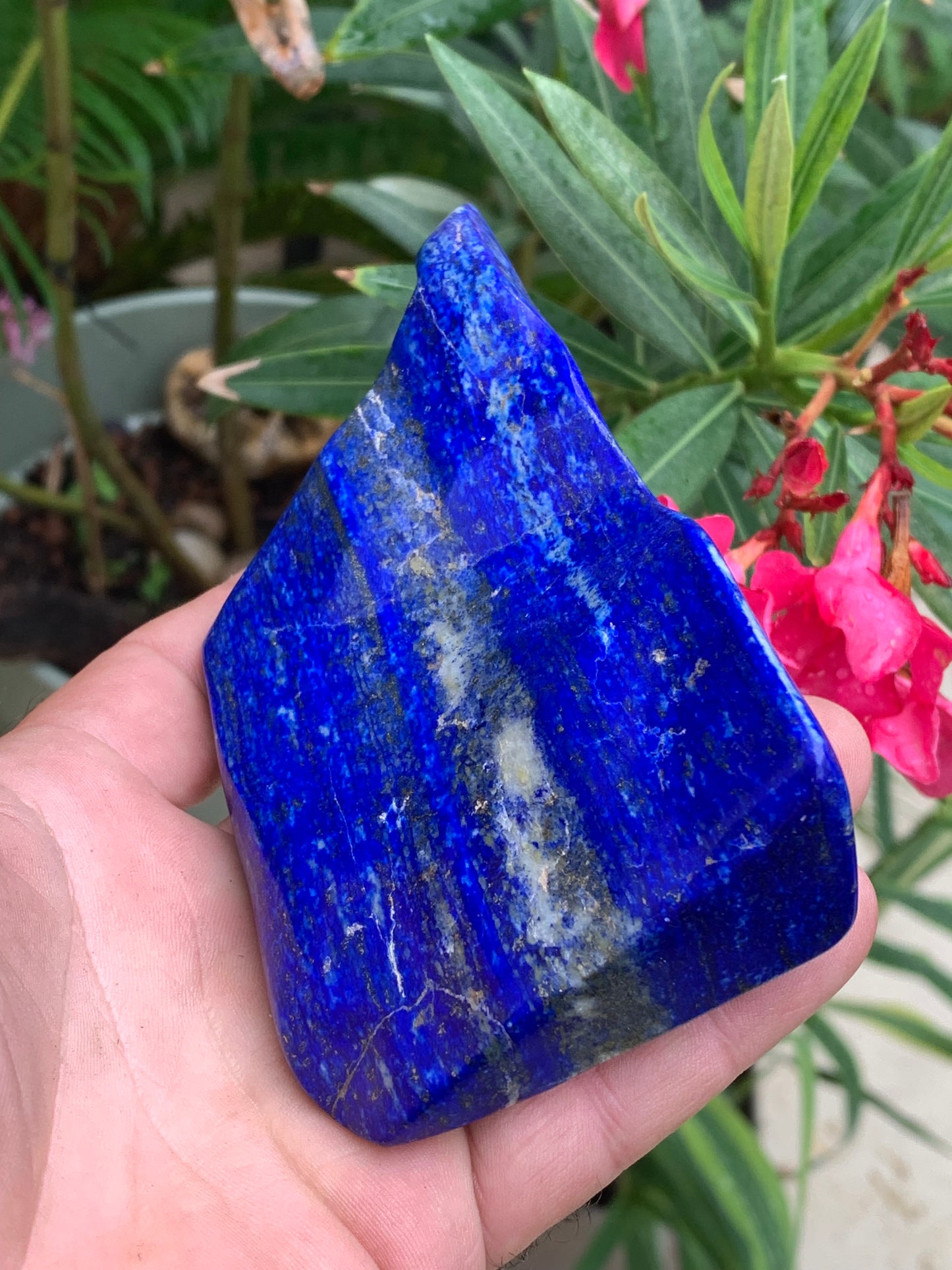 Lapis lazuli, forme libre polie de 135 x 71 x 42 mm - 479 grammes. Un bleu envoûtant et fascinant, pierre des pharaons !