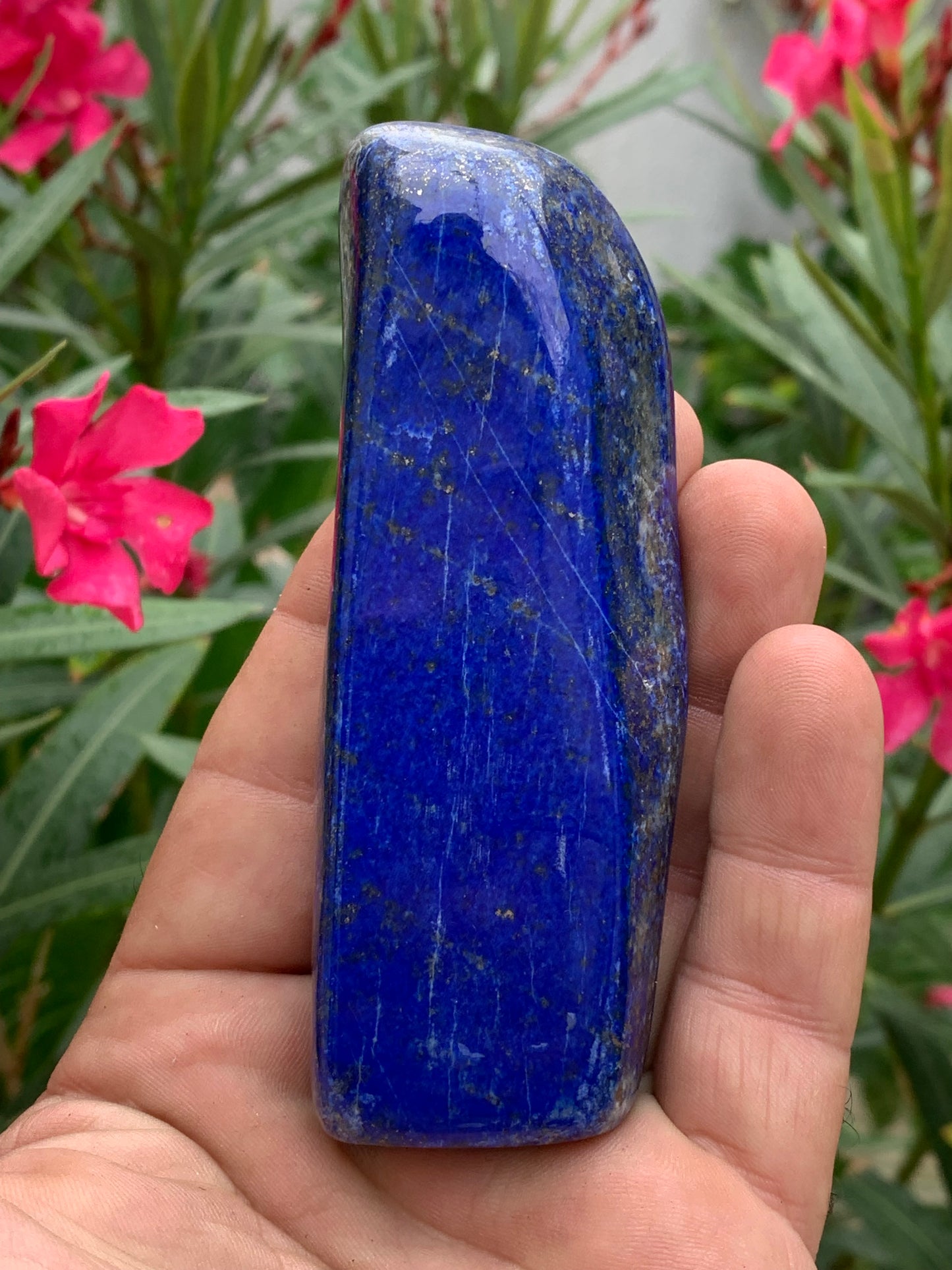 Lapis lazuli, forme libre polie de 109 x 40 x 20 mm - 193,3 grammes. Un bleu envoûtant et fascinant, pierre des pharaons !