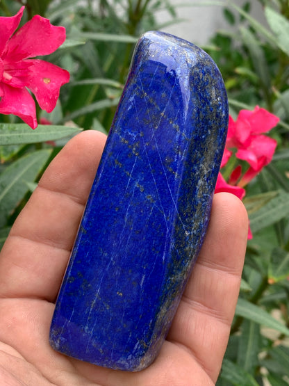 Lapis lazuli, forme libre polie de 109 x 40 x 20 mm - 193,3 grammes. Un bleu envoûtant et fascinant, pierre des pharaons !