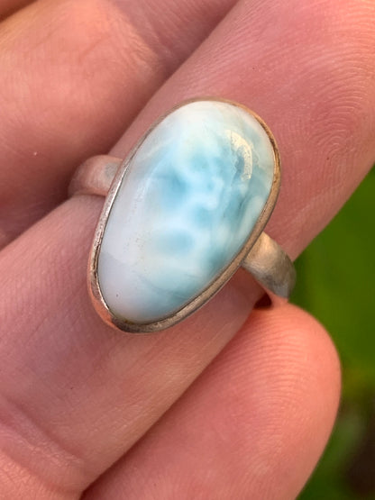 Bague en Larimar, montée Argent 0.925. Superbe pierre au bleu qui rappelle l'océan ! Très belle réalisation ! Taille 57 Fr