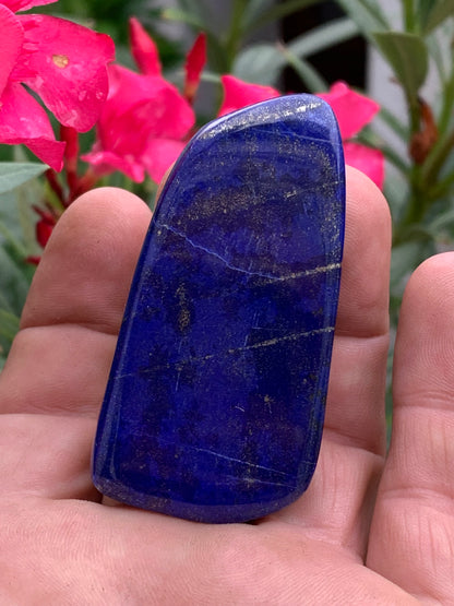 Lapis lazuli, forme libre polie de 64 x 33 x 14 mm - 60,4 grammes. Un bleu envoûtant et fascinant, pierre des pharaons !
