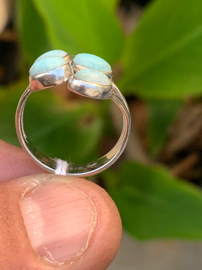 Bague en Larimar, montée Argent 0.925. Superbe pierre au bleu qui rappelle l'océan ! Très belle réalisation ! Taille 55 !