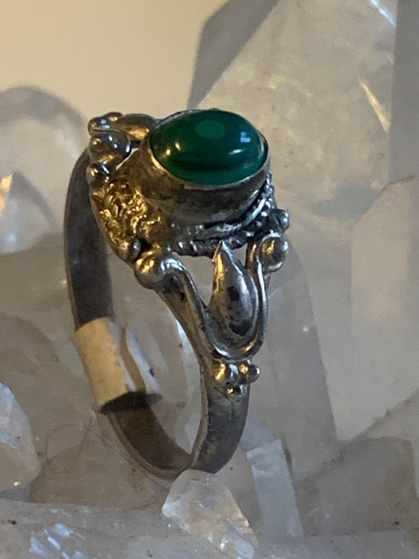 Bague en Malachite du Congo, en Argent 0.925. Superbe pierre singulière ! Taille 61 Fr.